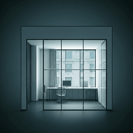 A high-end, modern architectural office interior bathed in natural light.