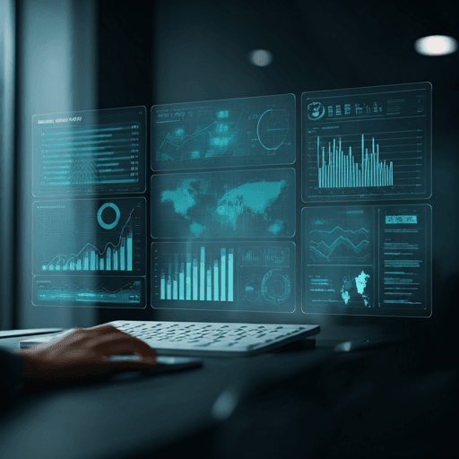 A focused professional in a modern, light-filled office analyzing complex data on a high-end digital dashboard.